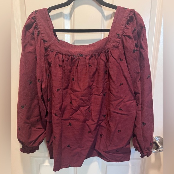 Lauren Conrad Women's Burgundy Blouse with Embroidered Details size L - Picture 2 of 3